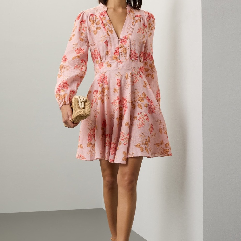 Peter Som Pink Floral Long Sleeve Mini Dress
